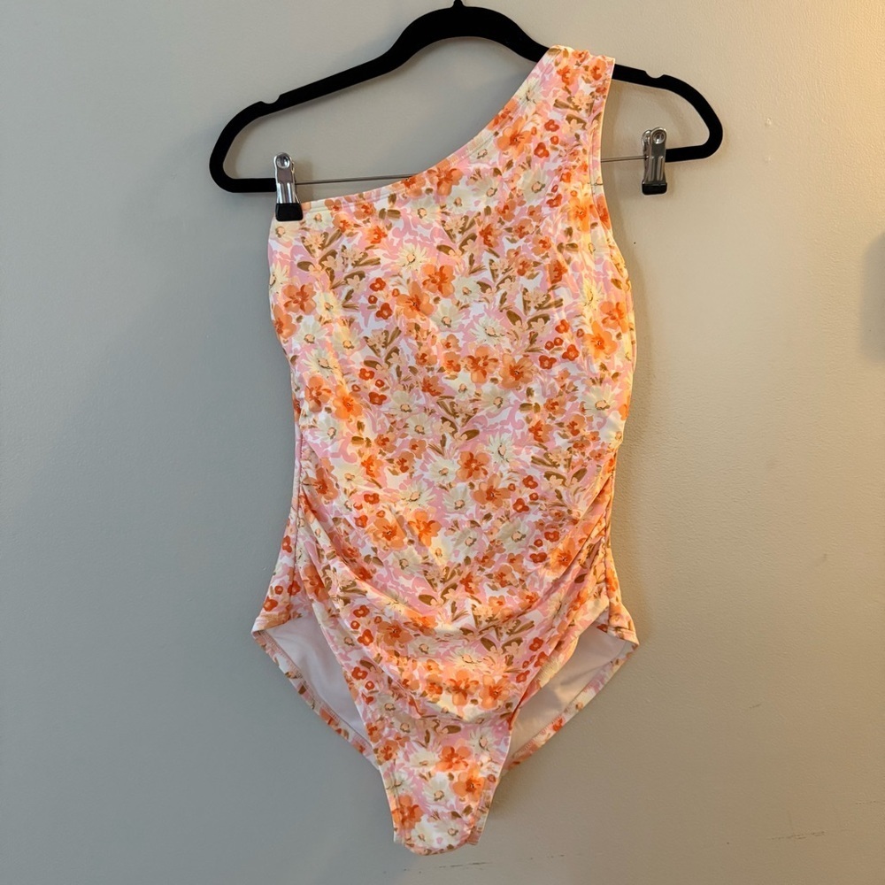 Kona Sol NWOT Floral Asymmetrical Neckline One Piece Bikini Size Medium
